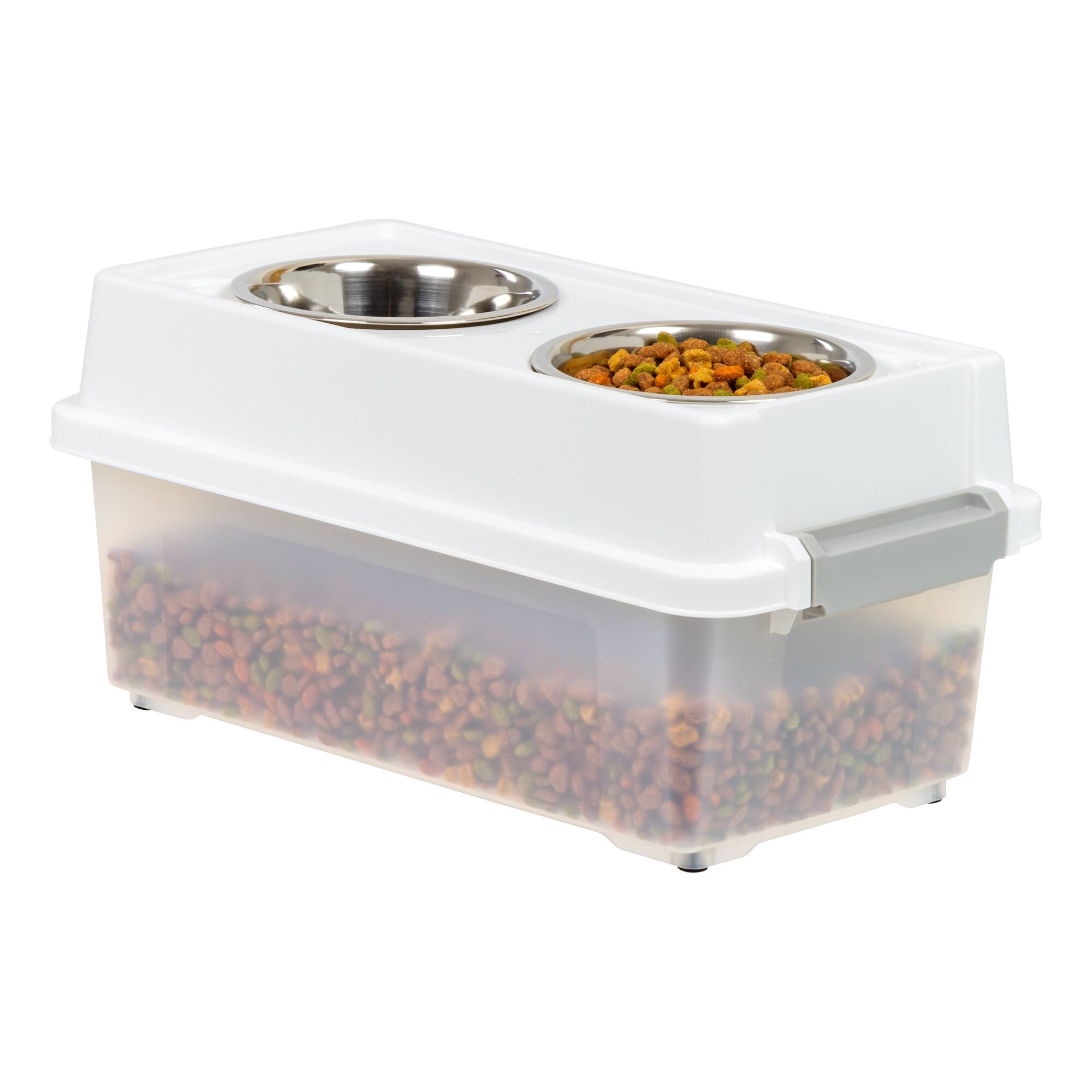 IRIS 12qt. Clear/White/Gray Airtight Elevated Feeder Storage Container